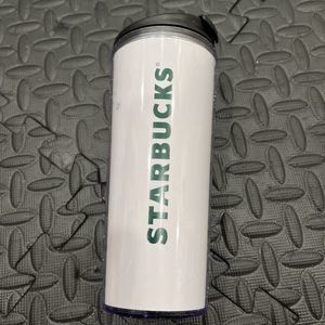 Original STARBUCKS 16 Oz. White Coffee Tumbler Travel Mug Cup Flip Lid Plastic